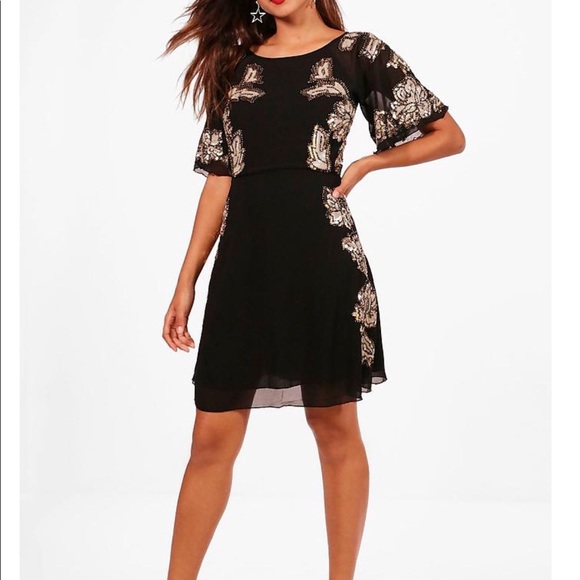 NWT Boohoo Sequin Skater Dress Size 14 - Picture 6 of 8